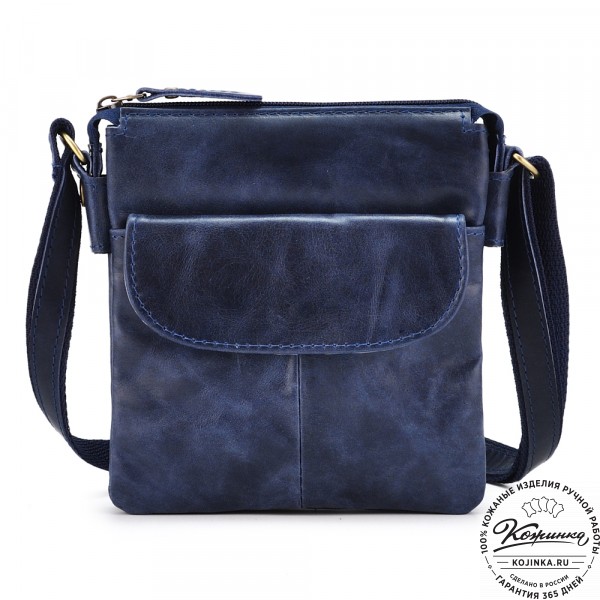 Кожаная сумка "Вуди" (синий антик). фото 1